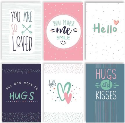 Better Office Products One Hundred-Pack Thinking of You, Friendship & Love Greeting Cards with Six Fun Designs and Envelopes